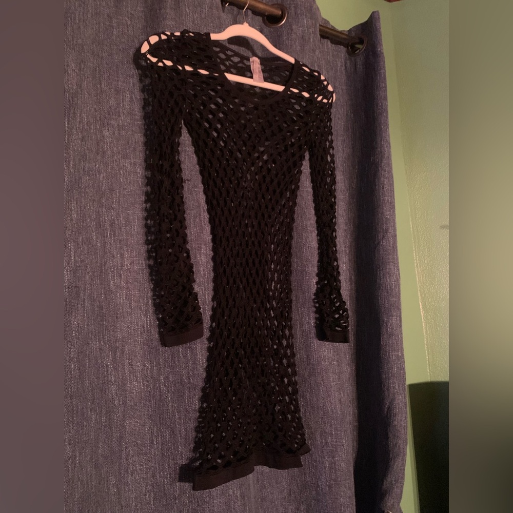Sheer Black Crochet Midi Dress